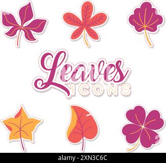 Le icone degli adesivi delle foglie autunnali impostano Vector Illustrazione Vettoriale