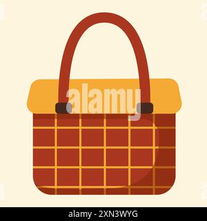 Borsa marrone con stampa a scacchi. Illustrazione vettoriale in stile piatto Illustrazione Vettoriale