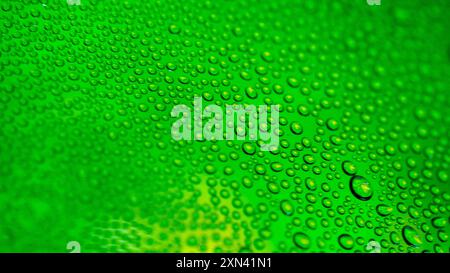 Macro de gouttes d'eau sur un dégradé de couleur vert Foto Stock