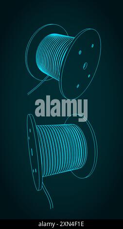 Illustrazioni vettoriali stilizzate di avvolgicavo industriale ad alta tensione Illustrazione Vettoriale