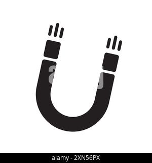 Silhouette dell'icona del magnete. Forma a ferro di cavallo nera. Semplice e audace. Grafica vettoriale. Illustrazione Vettoriale