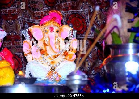 Lord Ganesha , Ganesha Festival , Lord Ganesha su sfondo colorato Foto Stock