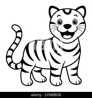 Carino Baby Tiger vettore bianco e nero. Illustrazione Vettoriale