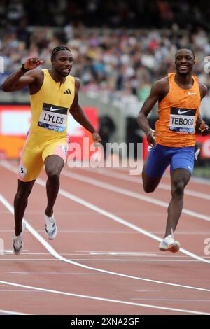 Noah LYLES degli Stati Uniti vince i 100 metri al Wanda Diamond League, London Stadium - Londra, 20 luglio 2024 Foto Stock