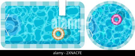 Realistico fondo della piscina con onde d'acqua blu. Superficie acquosa estiva con increspature caustiche. Vasca idromassaggio, vista dall'alto, sfondo vettoriale Illustrazione Vettoriale