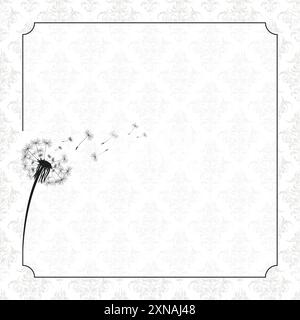 Ornamenti Obituary Frame Dandelion un necrologio con dente di leone nero. Foto Stock