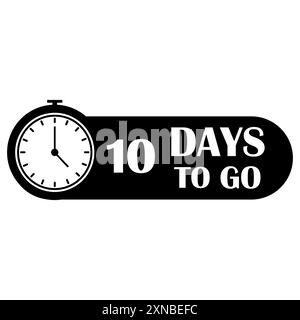 Icona del timer del conto alla rovescia. Mancano dieci giorni. Design nero audace. Simbolo del tempo vettoriale. Illustrazione Vettoriale