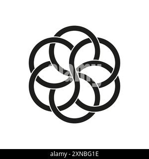 Icona nodo geometrico. Schema degli anelli di bloccaggio. Simbolo vettoriale. Elemento di design astratto. Illustrazione Vettoriale