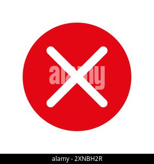 Icona della croce rossa. Simbolo X bianco nel cerchio rosso. Errore o segno di annullamento. Illustrazione Vettoriale