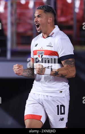 San Paolo, Brasile. 31 luglio 2024. Luciano, un giocatore di San Paolo, celebra il suo gol durante una partita contro il Goias allo stadio Morumbi nel campionato di Coppa del Brasile 2024. Credito: AGIF/Alamy Live News Foto Stock