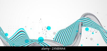 Sfondo ondulato astratto con linee colorate e onde a reticolo. Vettore disegnato a mano. Illustrazione Vettoriale