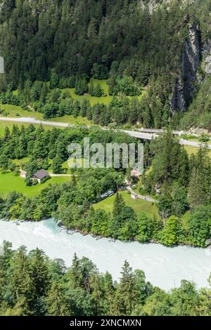 Paesaggio panoramico delle Alpi tirolesi a Pfunds, Austria Foto Stock