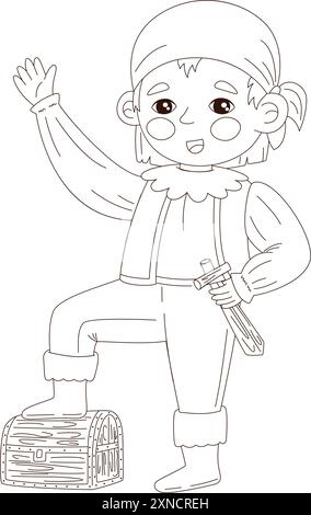 Emozionanti pagine da colorare con coraggiosi pirati. Perfetto per libri di attività Illustrazione Vettoriale