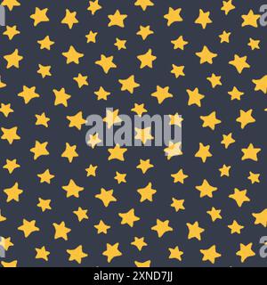 Motivo a stelle per le feste. Motivo a stella senza cuciture. Stelle gialle luminose su sfondo blu. Design per vivaio e tessuti, scrapbooking e copertine. Foto Stock