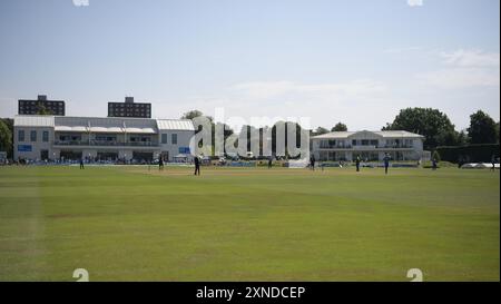 Beckenham, Inghilterra. 31 luglio 2024. Una vista generale del County Ground, Beckenham durante la partita della Metro Bank One Day Cup tra Kent Spitfires e Hampshire Hawks al County Ground, Beckenham. Kyle Andrews/Alamy Live News. Foto Stock