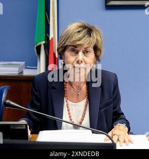 Giuseppa Maneggio, Presidente di sezione centrale per il controllo dei contratti secretati della Corte dei conti, in audizione davanti al comitato lamentare per la sicurezza della Repubblica COPASIR presieduto da Lorenzo Guerini PD, camera dei deputati a Roma, Mercoledì 31 luglio 2024 (foto Mauro Scrobogna/LaPresse) Giuseppa Maneggio, Presidente della sezione centrale per il controllo dei contratti classificati della Corte dei conti, in un'audizione dinanzi alla commissione parlamentare per la sicurezza della Repubblica COPASIR presieduta da Lorenzo Guerini PD, camera dei deputati a Roma, mercoledì Foto Stock