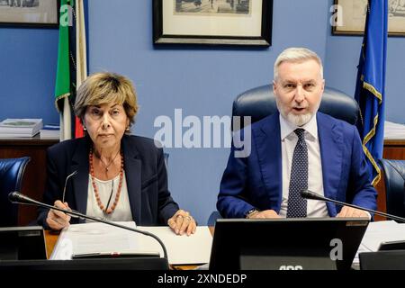 Giuseppa Maneggio, Presidente di sezione centrale per il controllo dei contratti secretati della Corte dei conti, in audizione davanti al comitato lamentare per la sicurezza della Repubblica COPASIR presieduto da Lorenzo Guerini PD, camera dei deputati a Roma, Mercoledì 31 luglio 2024 (foto Mauro Scrobogna/LaPresse) Giuseppa Maneggio, Presidente della sezione centrale per il controllo dei contratti classificati della Corte dei conti, in un'audizione dinanzi alla commissione parlamentare per la sicurezza della Repubblica COPASIR presieduta da Lorenzo Guerini PD, camera dei deputati a Roma, mercoledì Foto Stock