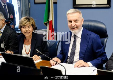 Giuseppa Maneggio, Presidente di sezione centrale per il controllo dei contratti secretati della Corte dei conti, in audizione davanti al comitato lamentare per la sicurezza della Repubblica COPASIR presieduto da Lorenzo Guerini PD, camera dei deputati a Roma, Mercoledì 31 luglio 2024 (foto Mauro Scrobogna/LaPresse) Giuseppa Maneggio, Presidente della sezione centrale per il controllo dei contratti classificati della Corte dei conti, in un'audizione dinanzi alla commissione parlamentare per la sicurezza della Repubblica COPASIR presieduta da Lorenzo Guerini PD, camera dei deputati a Roma, mercoledì Foto Stock