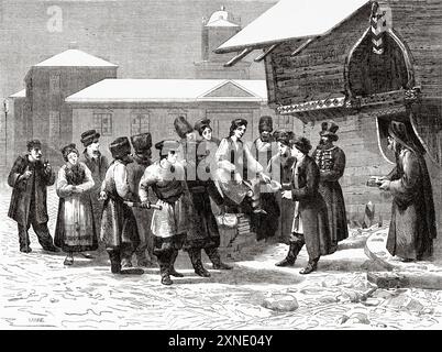 Un matrimonio tradizionale a Berezovo, in Russia. Disegno di Claude Durand-Berger. Da kiev a Berezov, ricordi di un esilio in Siberia, 1839 di Ewa Felinska (1793-1859) le Tour du Monde 1862 Foto Stock