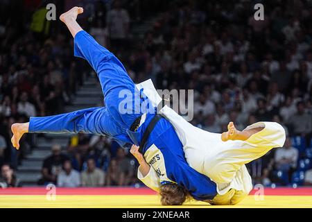 Parigi, Francia. 31 luglio 2024. PARIGI, FRANCIA - LUGLIO 31: Gareggiando al Women -70 kg - Concorso per la medaglia di bronzo durante il giorno 5 del Judo - Giochi Olimpici di Parigi 2024 agli Champs-de-Mars Arena il 31 luglio 2024 a Parigi, Francia. (Foto di Andre Weening/Orange Pictures) credito: Orange Pics BV/Alamy Live News Foto Stock