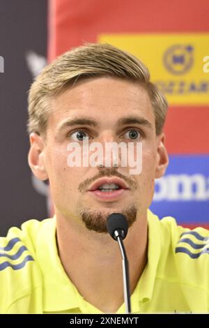 BACKA TAREZZA, 31-07-2024, TSC Arena, football, UEFA Europa League Q2, stagione 2024 / 2025, conferenza stampa Ajax, giocatore dell'Ajax Kenneth Taylor Foto Stock