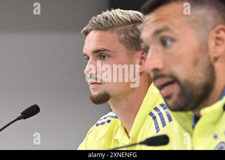 BACKA TAREZZA, 31-07-2024, TSC Arena, football, UEFA Europa League Q2, stagione 2024 / 2025, conferenza stampa Ajax, giocatore dell'Ajax Kenneth Taylor Foto Stock