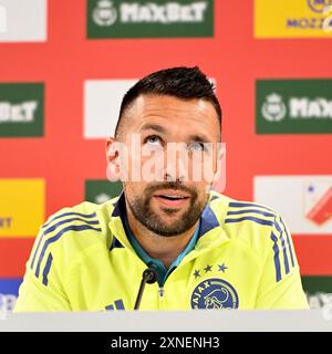 BACKA TAREZZA, 31-07-2024, TSC Arena, football, UEFA Europa League Q2, stagione 2024 / 2025, conferenza stampa Ajax, allenatore dell'Ajax Francesco Farioli Foto Stock