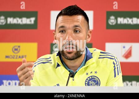 BACKA TAREZZA, 31-07-2024, TSC Arena, football, UEFA Europa League Q2, stagione 2024 / 2025, conferenza stampa Ajax, allenatore dell'Ajax Francesco Farioli Foto Stock