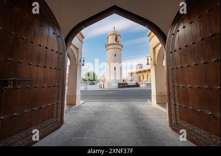 Minareto Moschea nel Souq waqif Doha, Qatar Foto Stock