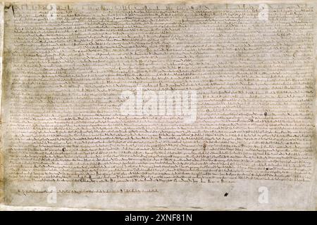 Una delle quattro copie sopravvissute della Magna carta del 1215. Dalla collezione di Sir Robert Cotton nella British Library. Foto Stock