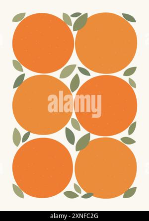 Poster rétro degli agrumi - illustrazione succosa delle arance. Design astratto a base di frutta arancione per poster per stampe murali. Vettore estetico degli agrumi. Alla moda con Illustrazione Vettoriale