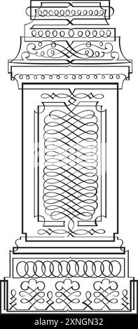 Capitelli di colonna greche stilizzati Corinzio. Dorico. Ionico. Colonne corinzie. Illustrazione vettoriale. Grafica in bianco e nero. Illustrazione Vettoriale