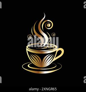 Design con logo della tazza da caffè. Modello con logo icona tazza di caffè di lusso. Illustrazione Vettoriale