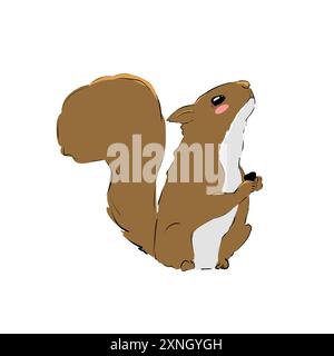Scoiattolo marrone con graziosa illustrazione blush, semplice stile digitale Foto Stock