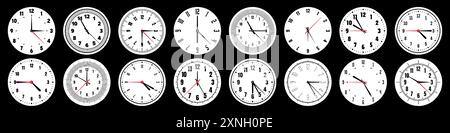 Quadrante meccanico con lancette, cornice. Quadrante con minuti, ore e numeri, numeri arabi. Timer o elemento cronometro. Misurazione Illustrazione Vettoriale