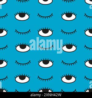 Occhi accesi senza cuciture. Aprire, chiudere gli occhi. Illustrazione Vettoriale