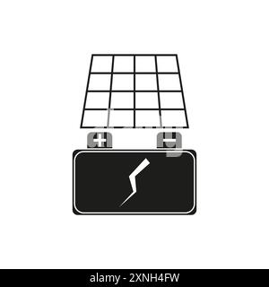 Icona del pannello solare e della batteria. Forme semplici nere. Simbolo di immagazzinamento dell'energia. Grafica vettoriale. Illustrazione Vettoriale