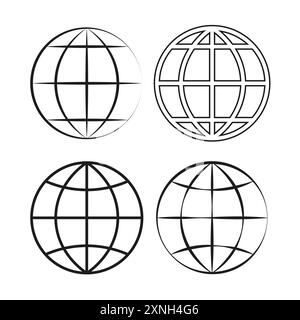 Set di icone del globo. Bianco e nero. Semplice arte in linea. Illustrazione vettoriale. Illustrazione Vettoriale