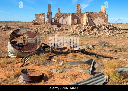 Le rovine del cottage Granny Davies nella città fantasma di Farina Foto Stock