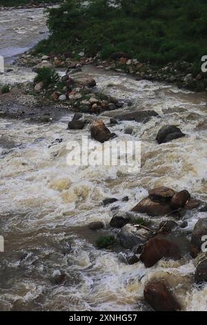 balason del fiume di montagna, che scorre attraverso la lussureggiante valle verde della regione di terai, sulle colline pedemontane dell'himalaya, vicino a dudhia, distretto di darjeeling in india Foto Stock