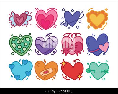Set Heart Doodle Illustrazione Vettoriale