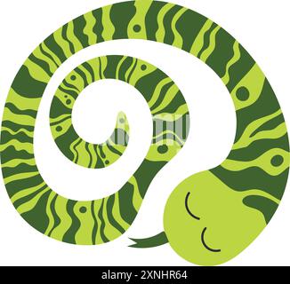 Vivace illustrazione vettoriale di un serpente a righe in stile piatto. 2025 simbolo dell'anno Illustrazione Vettoriale