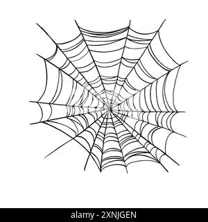 ragnatela, elemento decorativo tradizionale disegnato a mano per Halloween, illustrazione vettoriale in bianco e nero di ragnatela, insetti selvaggi su sfondo bianco Illustrazione Vettoriale