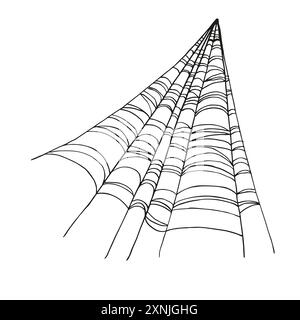 ragnatela, elemento decorativo tradizionale disegnato a mano per Halloween, illustrazione vettoriale in bianco e nero di ragnatela, insetti selvaggi su sfondo bianco Illustrazione Vettoriale