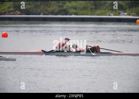 Parigi, Francia. 1 agosto 2024. PARIGI, FRANCIA - 1 AGOSTO: Melvin Twellaar dei Paesi Bassi, Stef Broenink dei Paesi Bassi gareggia nelle finali di doppio Sculls maschile durante il giorno 6 del canottaggio - Giochi Olimpici di Parigi 2024 allo Stadio Nautico Vaires-Sur-Marne il 1 agosto 2024 a Parigi, Francia. (Foto di Rene Nijhuis/Agenzia BSR) credito: Agenzia BSR/Alamy Live News Foto Stock