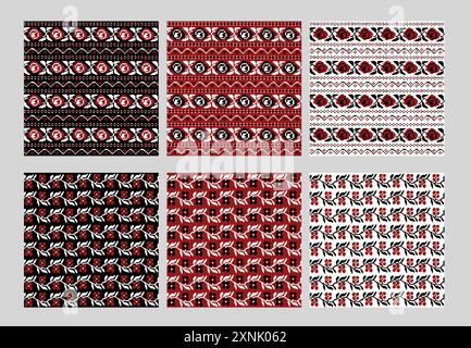 Stile di arte popolare Ucraina pixel songket motivo batik Illustrazione Vettoriale