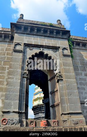 Vista parziale di Yamai devi Mandir, Aundh, vicino a Satara, Maharashtra, India Foto Stock