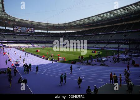 Saint Denis, Francia. 1 agosto 2024. Parigi 2024, Olimpiadi, atletica leggera, Stade de France, vista dello stadio. Le competizioni olimpiche di atletica si svolgeranno qui dal 2 agosto 2024. Crediti: Michael Kappeler/dpa/Alamy Live News Foto Stock