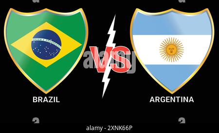 Brasile - Argentina partita di calcio con sfondo nero e contro bandiere Illustrazione Vettoriale