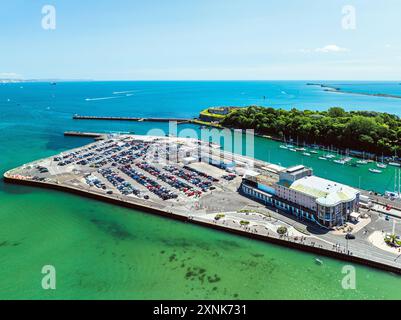 Weymouth Beachat estate da un drone, Esplanade, Weymouth, Dorset, Inghilterra Foto Stock